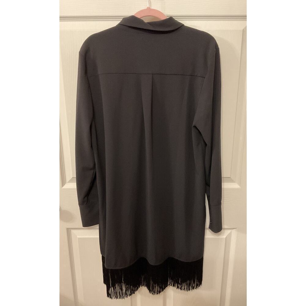 H by Halston Women's Black Fringe Button Down Tunic, L - Picture 10 of 12